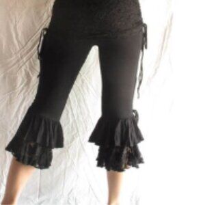 Black Lace and Ruffles Adjustable Overskirt Fluffy Yoga Dance Capri Mid Leg Pant